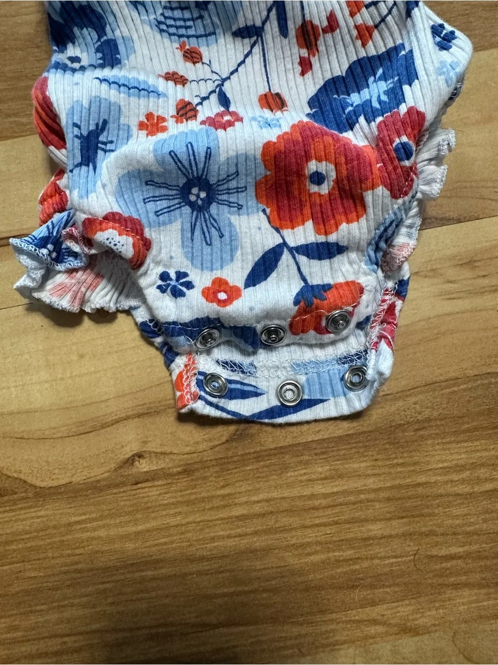 Old Navy Floral Ruffle-Strap One-Piece and Denim Shorts Set in White, Blue & Red